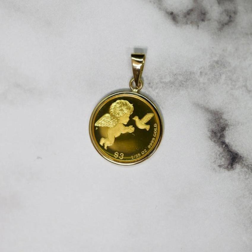 ツバル発行 エリザベス女王肖像 24K ゴールドコインペンダント(裏面:天使のデザイン) - obj - jewelry