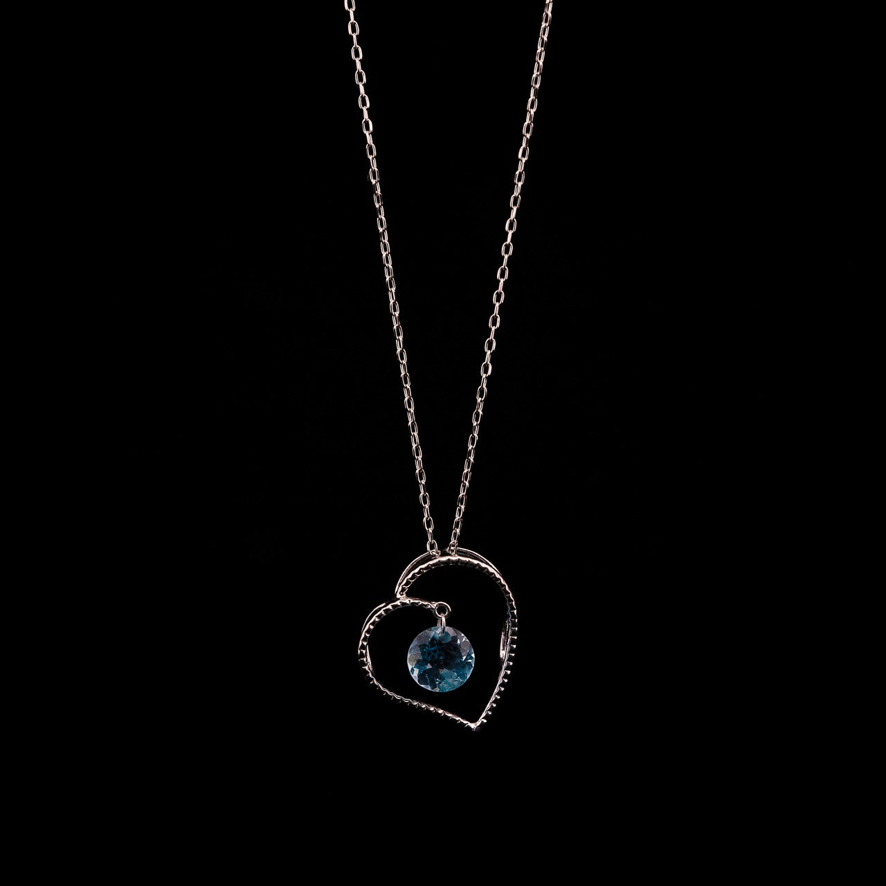 Gold Heart Circle Blue Topaz