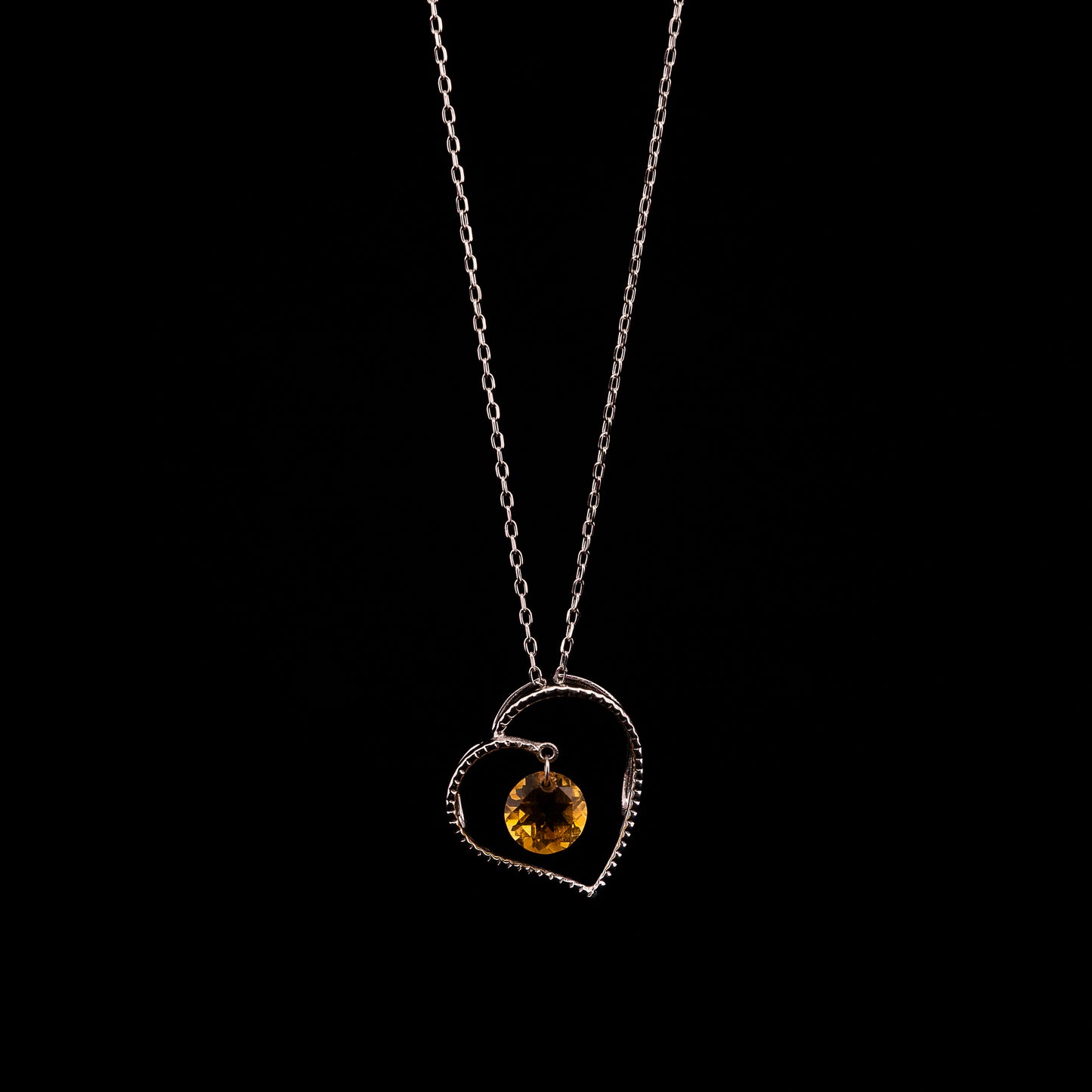 White Gold Heart Circle Citrine