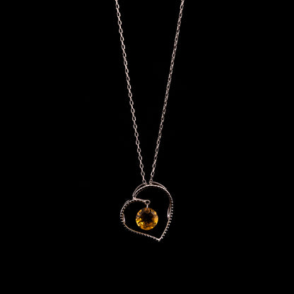 White Gold Heart Circle Citrine