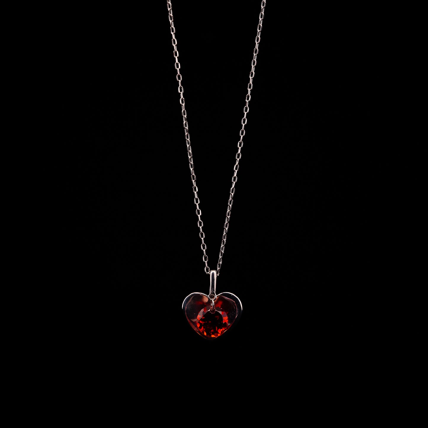 White Gold Heart Garnet