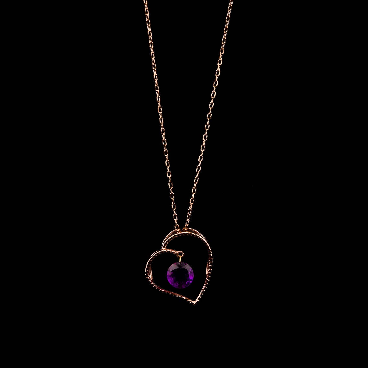 Pink Gold Heart Circle Amethyst