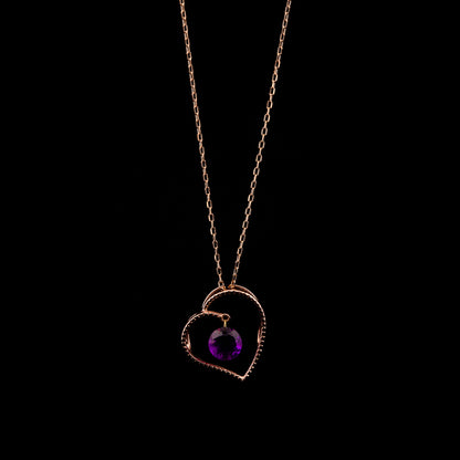 Pink Gold Heart Circle Amethyst