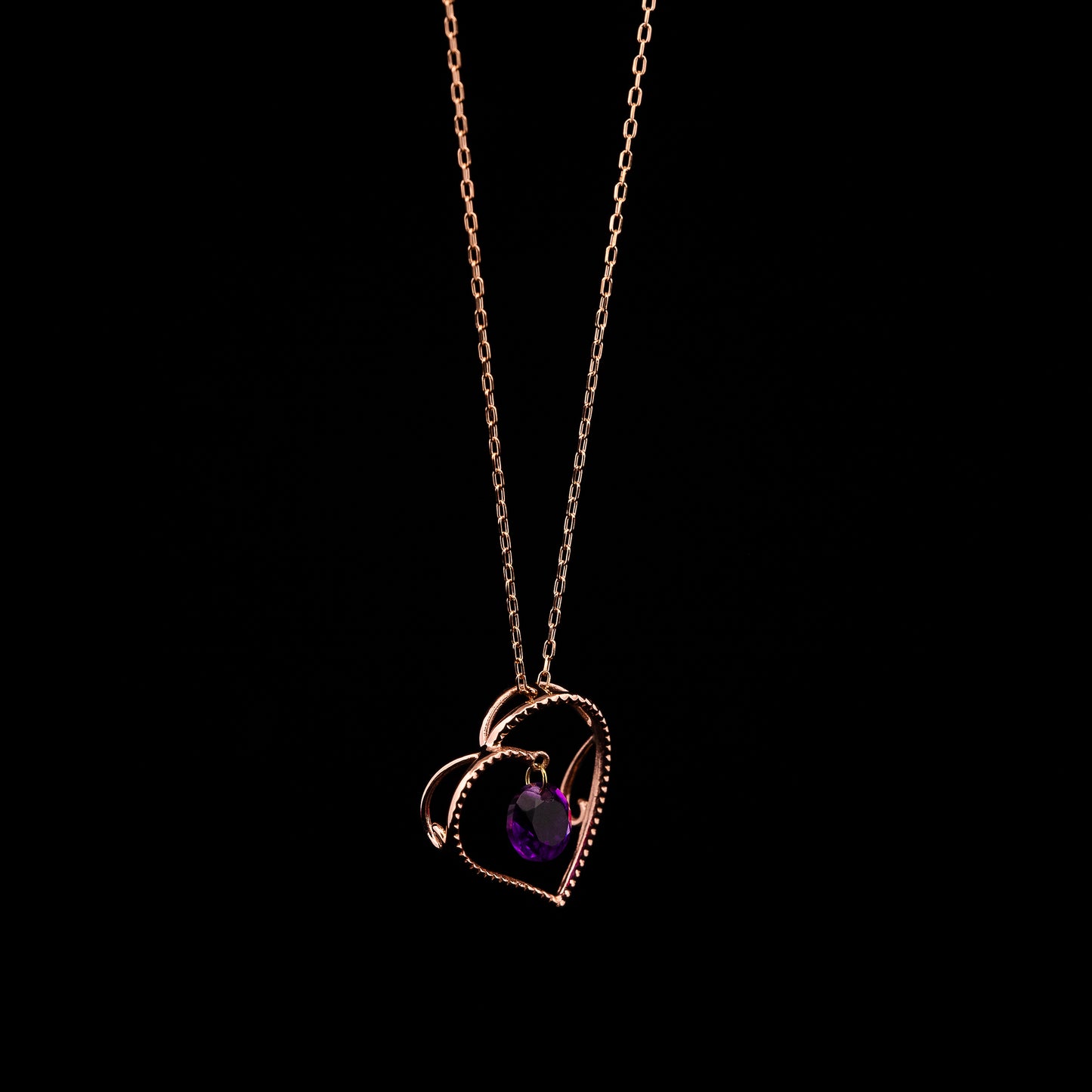 Pink Gold Heart Circle Amethyst