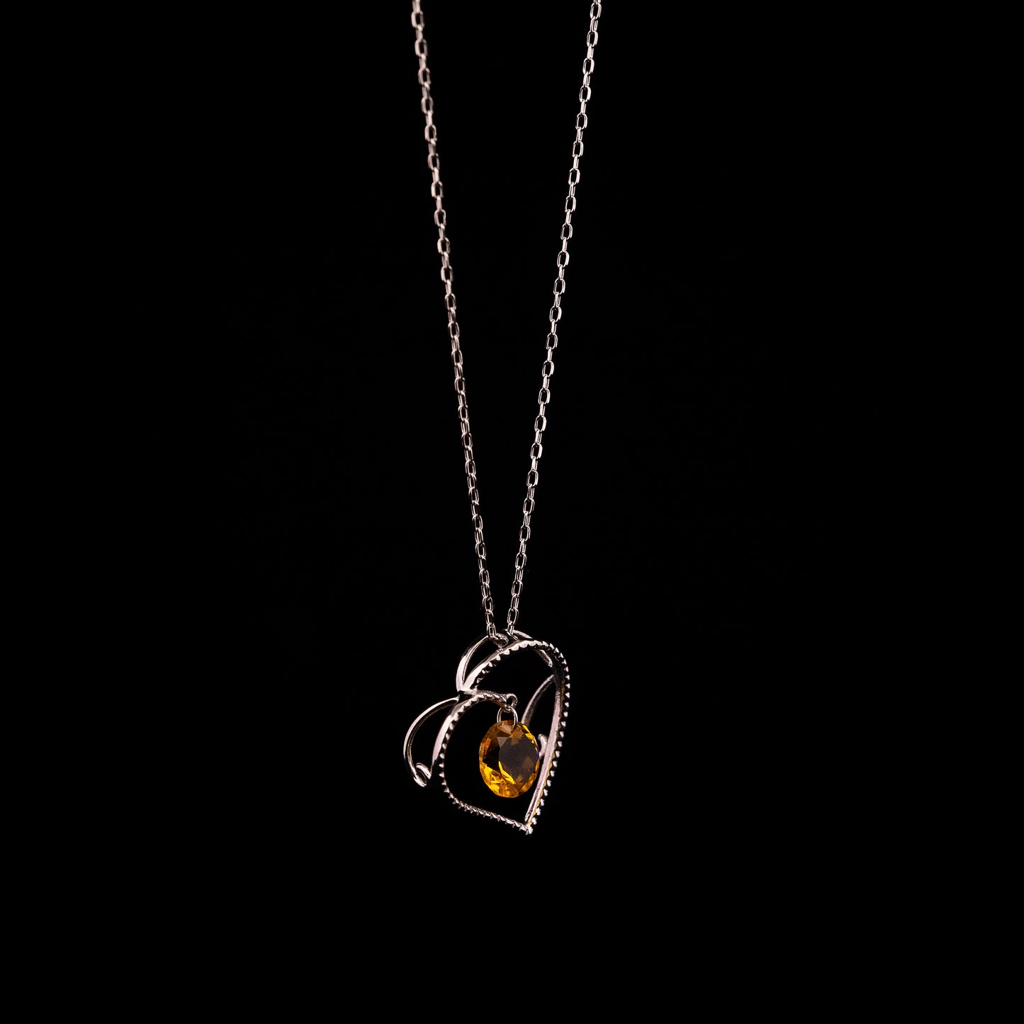 White Gold Heart Circle Citrine