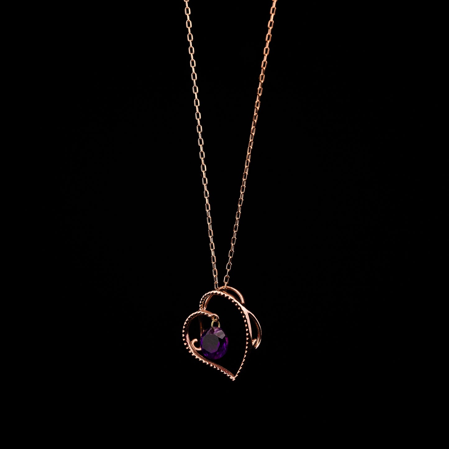 Pink Gold Heart Circle Amethyst