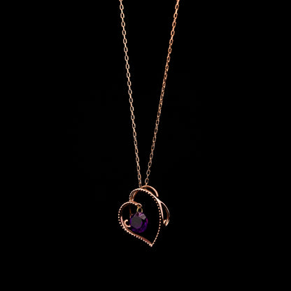 Pink Gold Heart Circle Amethyst