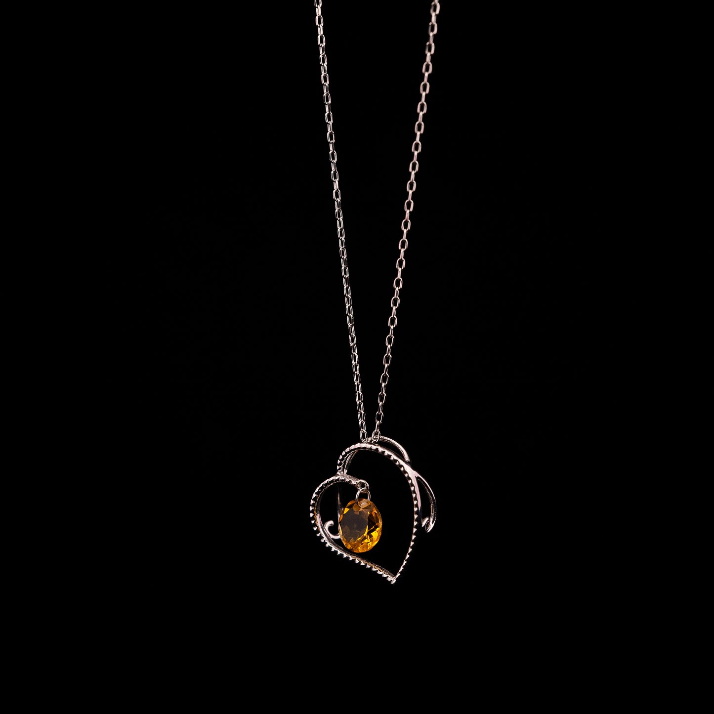 White Gold Heart Circle Citrine